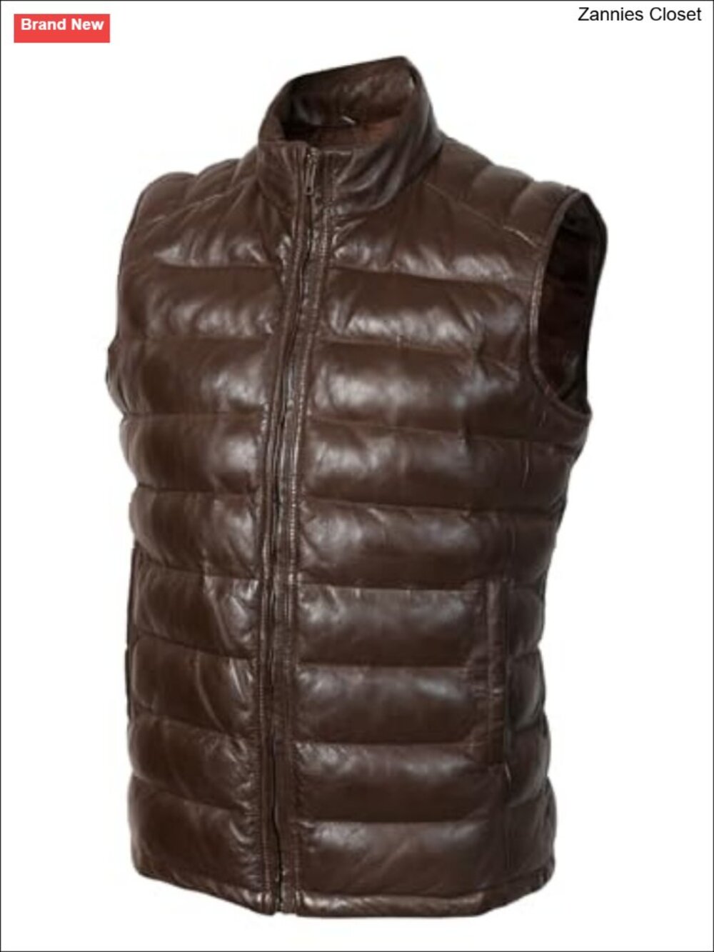 Mens Lambskin Leather Quilted Puffer Vest Sleeveless Jacket Down Waistcoat